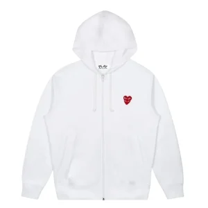 CDG Play Double Heart Zip White Hoodie