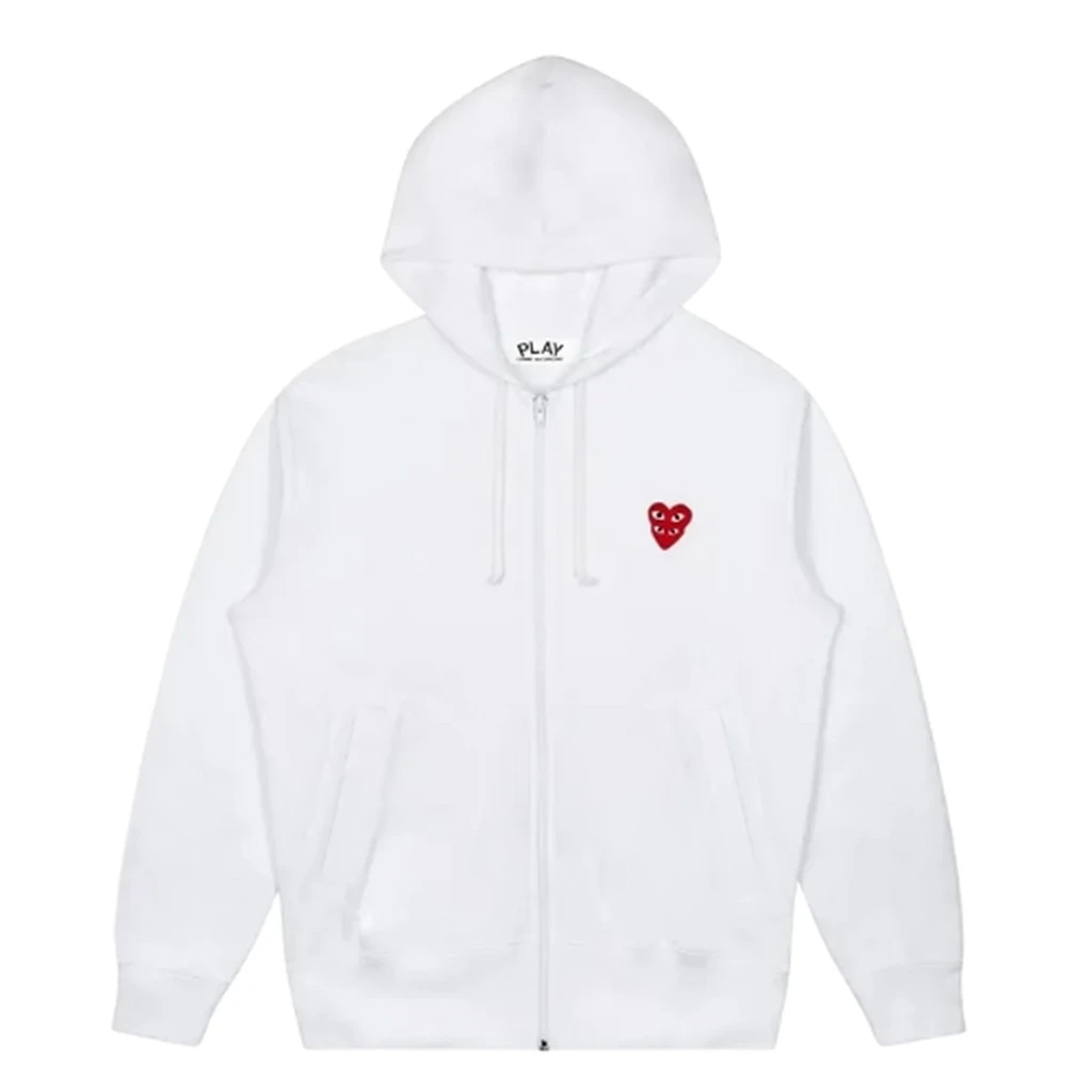 CDG Play Double Heart Zip White Hoodie