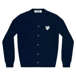 CDG Play Hombre Cardigan Blanco Azul Marino Corazon