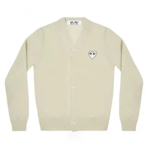 CDG Play Hombre Cardigan Blanco Corazon Natural Blanco Off