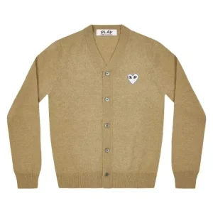 CDG Play Hombre Cardigan Blanco Corazon Natural Camel