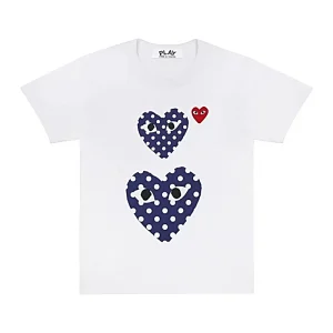Cdg Blanco Lunares Printed Small And Big Hearts Playera Trend