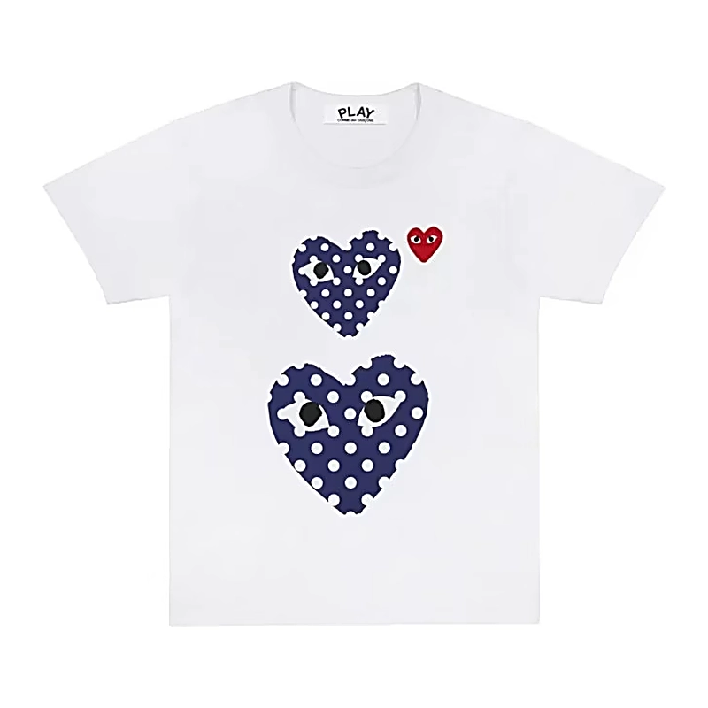 Cdg Blanco Lunares Printed Small And Big Hearts Playera Trend