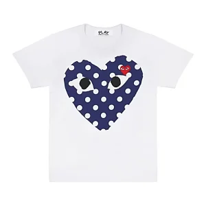 Cdg Blanco Polka Dots Printed Double Corazon Playera Design