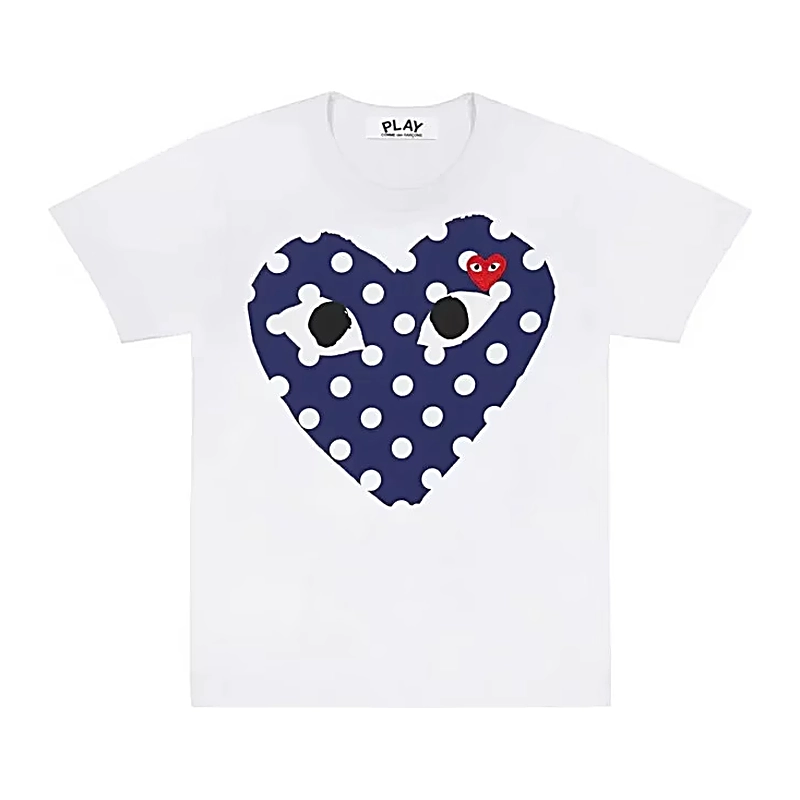 Cdg Blanco Polka Dots Printed Double Corazon Playera Design