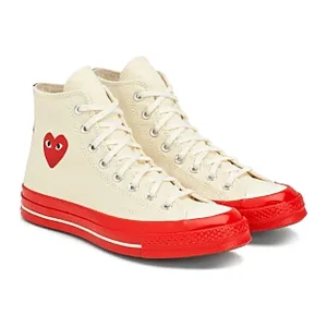 Cdg Converse Rojo Sole Bota Alta Blanco Pair