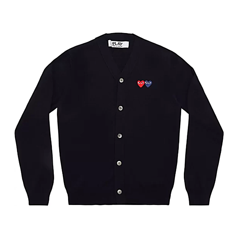 Cdg Hombre Cardigan Con Doble Emblema Azul Marino Design