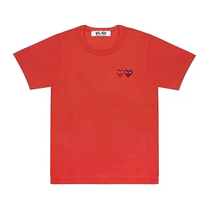Cdg Play Basic T Playera Two Emblems Rojo Apparel