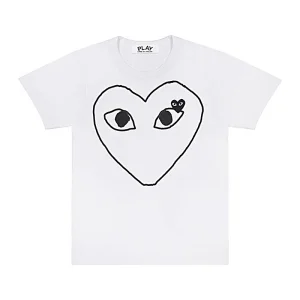 Cdg Play Blanco T Playera Negro Corazon Outline And Emblem Collection