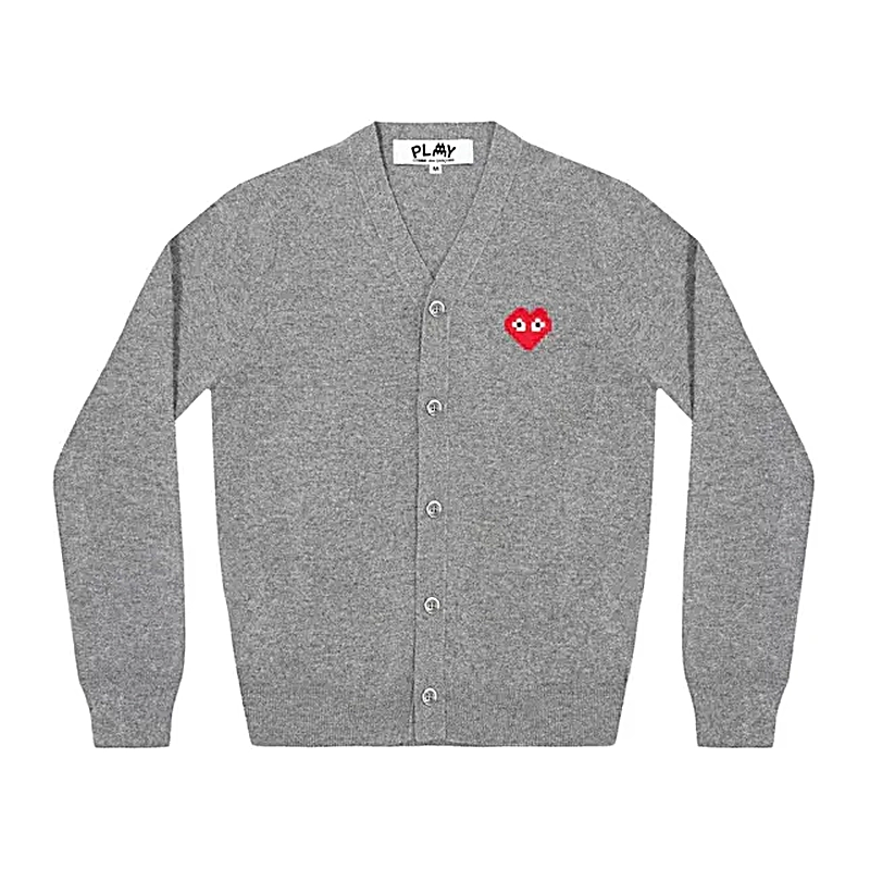 Cdg Play Cardigan Invader Emblema Gris
