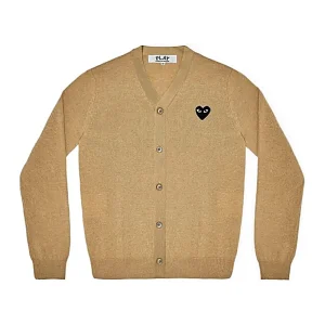 Cdg Play Cardigan Negro Emblema Beige