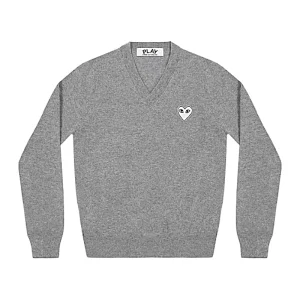 Cdg Play Cuello V Sueter Blanco Corazon Gris