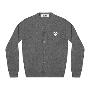 Cdg Play Hombre Cardigan Blanco Corazon Oscuro Gris Release
