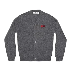 Cdg Play Hombre Cardigan Con Doble Emblema Gris Design