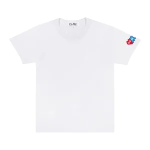 Cdg Play Invader Playera Rojo Azul Sleeve Emblem Blanco Edition