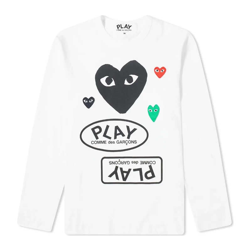 Cdg Play Manga Larga Multi Logo Blanco Negro Style