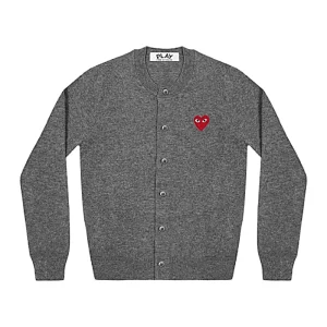 Cdg Play Mujer Cardigan Rojo Emblema Gris