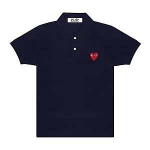 Cdg Play Polo Rojo Emblem Azul Marino Style