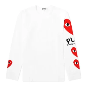 Cdg Play Women s Manga Larga Multi Corazon Playera Blanco Release